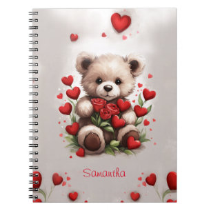 Cute Cuddly Teddy Bear Roses and Hearts Notebook