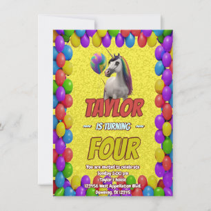 Cute Cuddly Unicorn Themed Birthday Invite