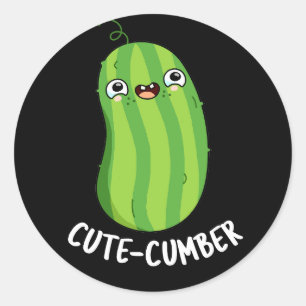 Cute-cumber Cute Cucumber Pun Dark BG Classic Round Sticker