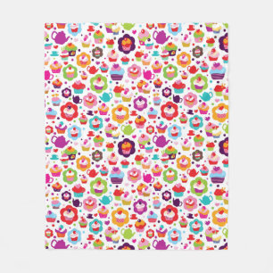 Cute cup cake and tea pot fleece blanket