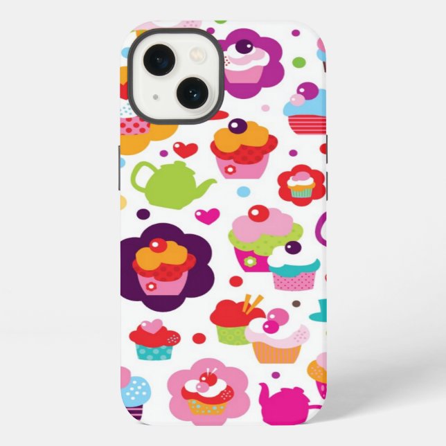 Cute cup cake and tea pot iPhone case (Back)