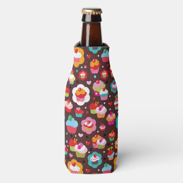 Cute Cup Cake Pattern Bottle Cooler (Bottle Front)