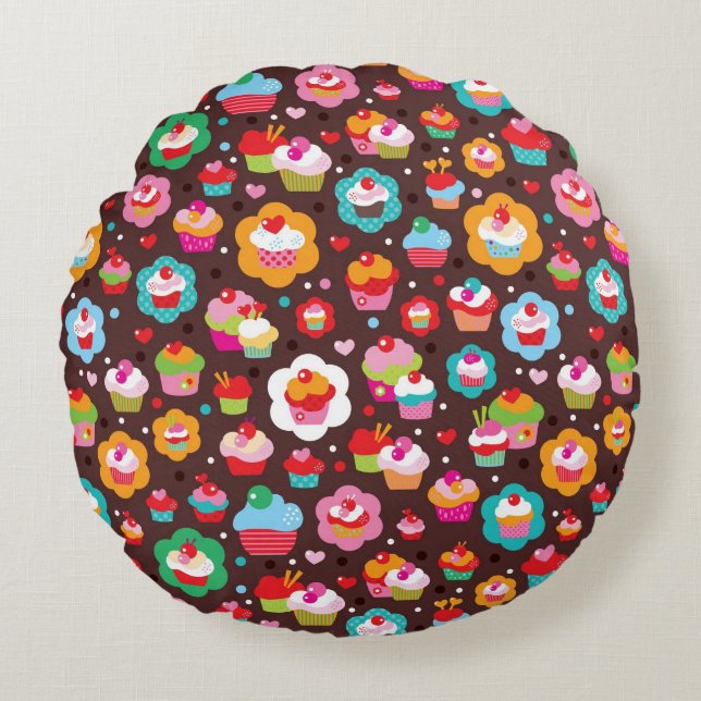 Cute Cup Cake Pattern Round Cushion (Front)
