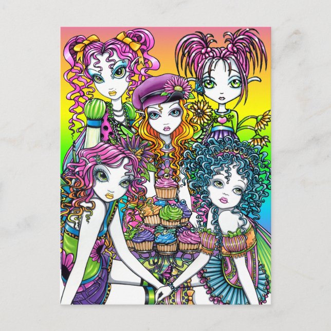 Cute Cup Cake Rainbow Fairies Party Postcard (Front)