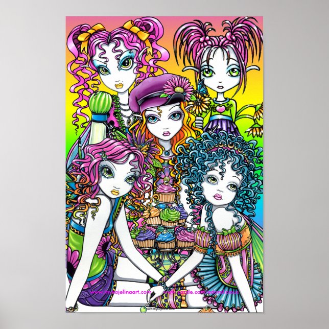 Cute Cup Cake Rainbow Fairies Party Poster (Front)