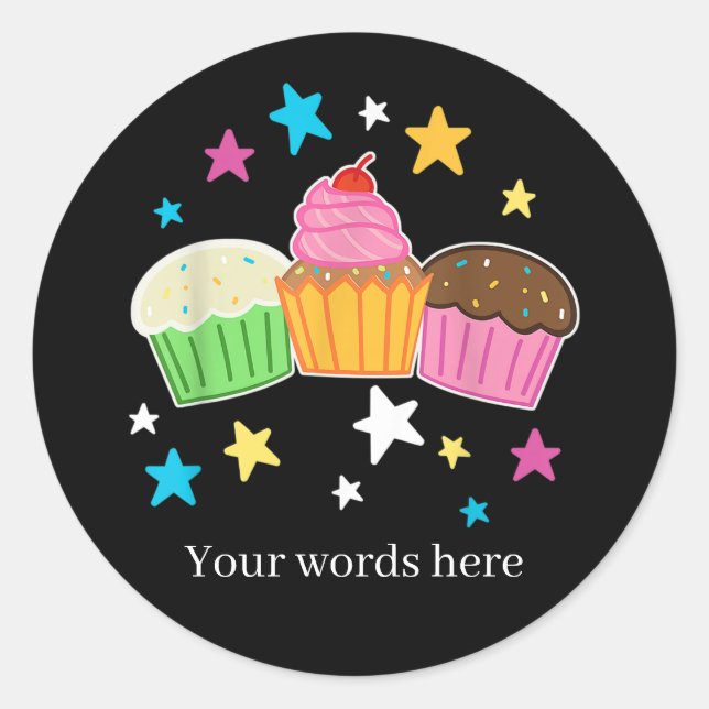 Cute cupcake add text  classic round sticker (Front)