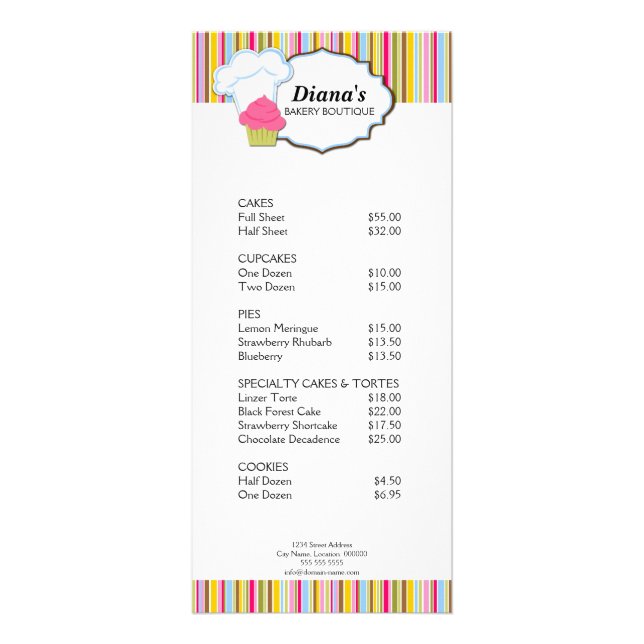 Cute Cupcake and Bakers Hat Bakery Rack Card (Front)