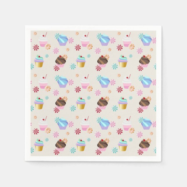 Cute Cupcake and Candy Pattern for Birthday Party Napkin (Front)