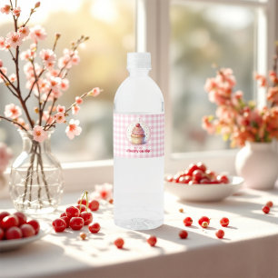 Cute Cupcake and Gingham Cherry On Top Baby Shower Water Bottle Label