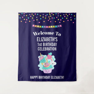 Cute Cupcake and Happy Ice Cream Birthday Tapestry