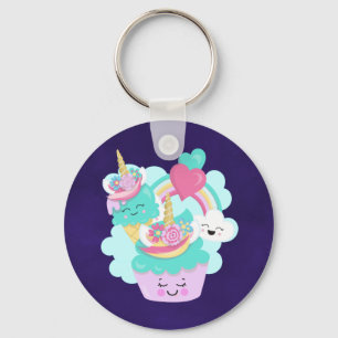Cute Cupcake and Happy Ice Cream Key Ring