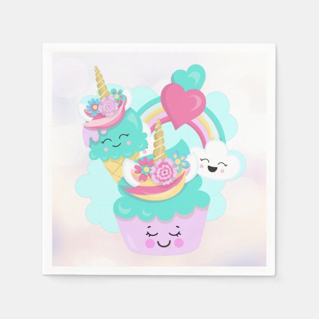 Cute Cupcake and Happy Ice Cream Napkin (Front)