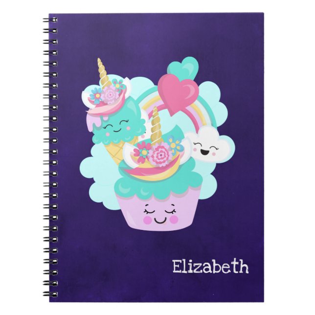 Cute Cupcake and Happy Ice Cream Notebook (Front)