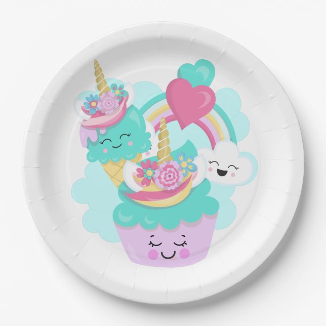 Cute Cupcake and Happy Ice Cream Paper Plate (Front)