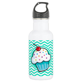 Cute Cupcake; Aqua Green Chevron 532 Ml Water Bottle