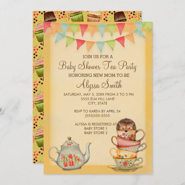Cute Cupcake Baby Shower Tea Party Invitation (Front/Back)