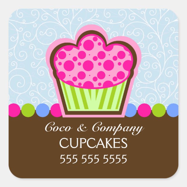 Cute Cupcake Bakery Blue Stickers (Front)