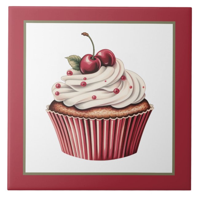 Cute cupcake bakery home business crafting  ceramic tile (Front)