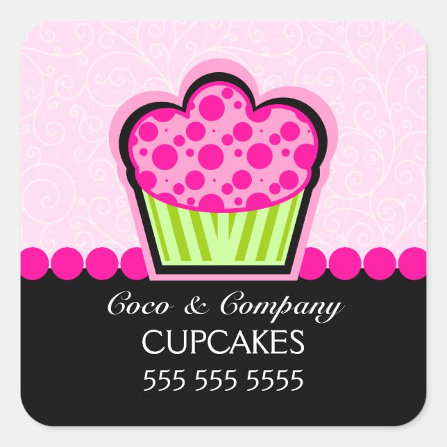 Cute Cupcake Bakery Pink Box Seals (Front)
