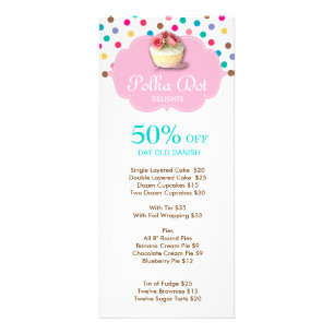 Cute Cupcake Bakery Polka Dot 4 Rack Card