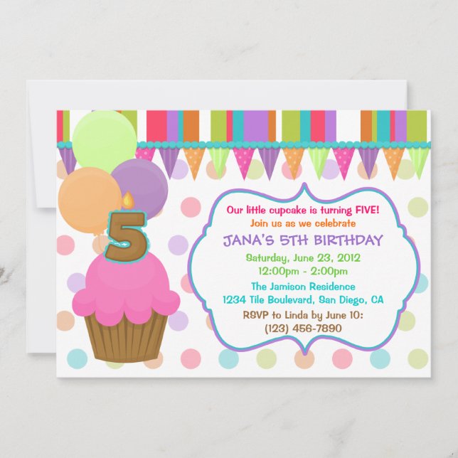 Cute Cupcake Birthday Invitation [five] (Front)