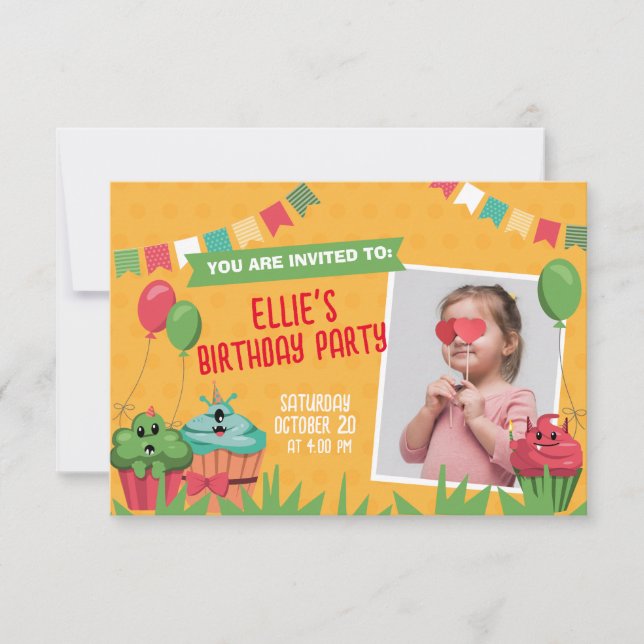 Cute Cupcake Birthday Party Card Invitation (Front)