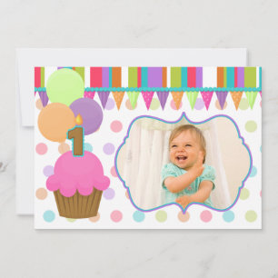 Cute Cupcake Birthday Photo Invitation [one]
