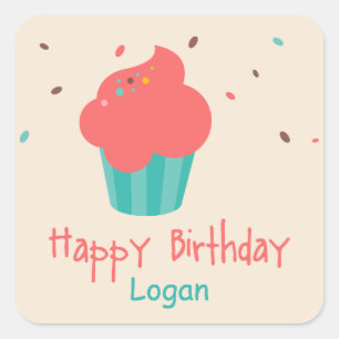 Cute Cupcake Birthday Wishes Square Sticker
