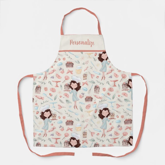 Cute Cupcake Cake Dessert Pattern Women's Baking Apron (Front)