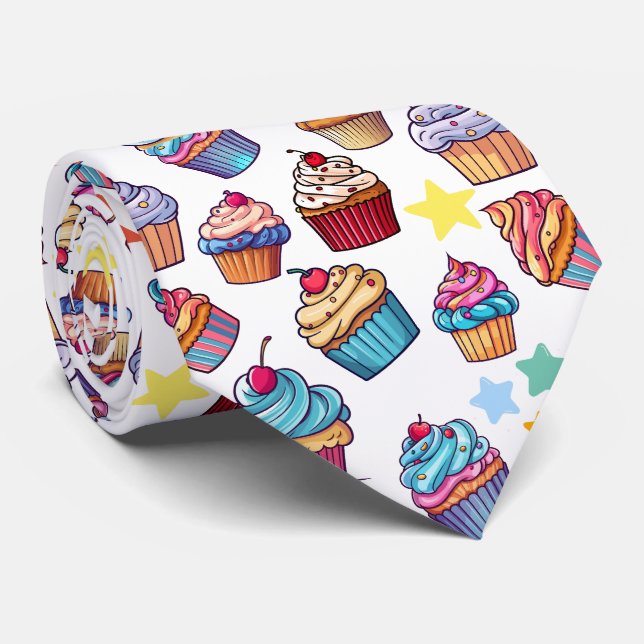 Cute Cupcake Dessert Pattern Tie (Rolled)