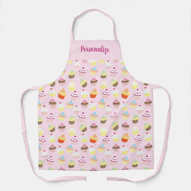 Cute Cupcake Dessert Pattern Women's Cooking Apron (Front)