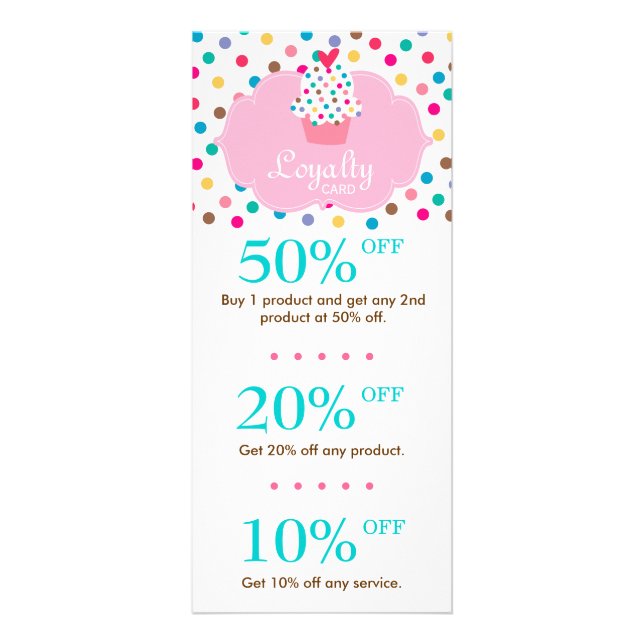 Cute Cupcake Discount Loyalty Cards Polka Dots (Front)