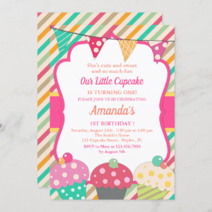 Cute Cupcake First Birthday Party Invitation