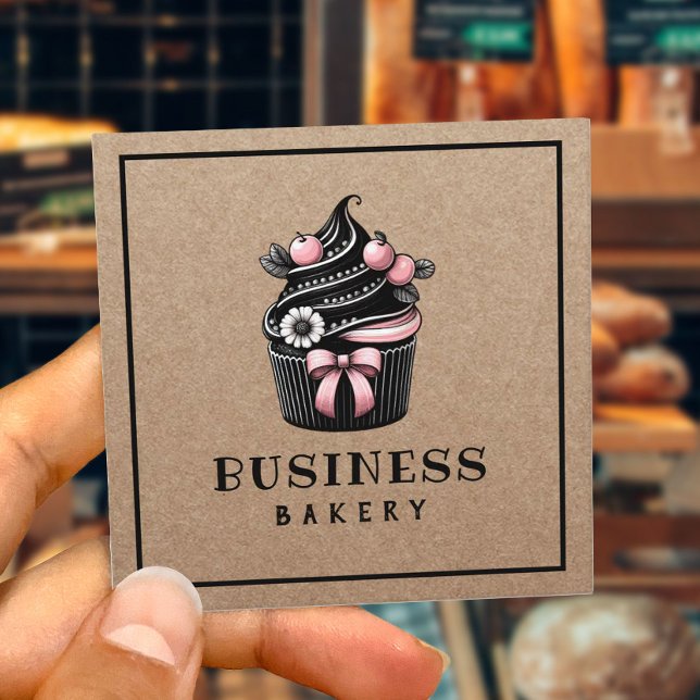 Cute Cupcake Handmade Bakery Rustic Kraft Square Business Card (Creator Uploaded)