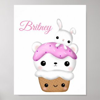 Cute Cupcake kawaii Ice cream personalised Poster