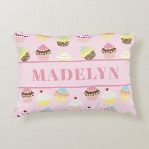Cute Cupcake Kids Pink Nursery Personalised Decorative Cushion
