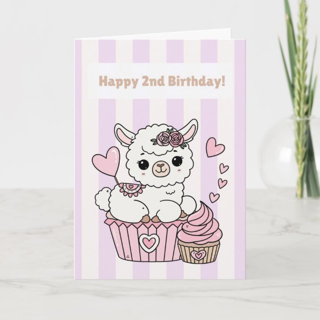 Cute Cupcake Llama Birthday Greeting, Blank Inside Card (Front)