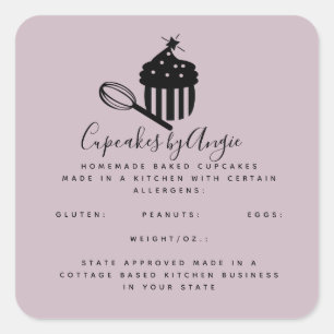 Cute Cupcake Logo Food Business Black Pink Square Sticker