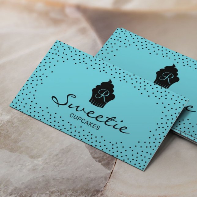 Cute Cupcake Logo Sweet Bakery Elegant Teal Business Card (Creator Uploaded)