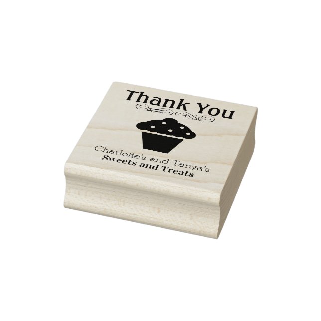 Cute Cupcake Logo Thank You Bakery Business Rubber Stamp (Stamp)