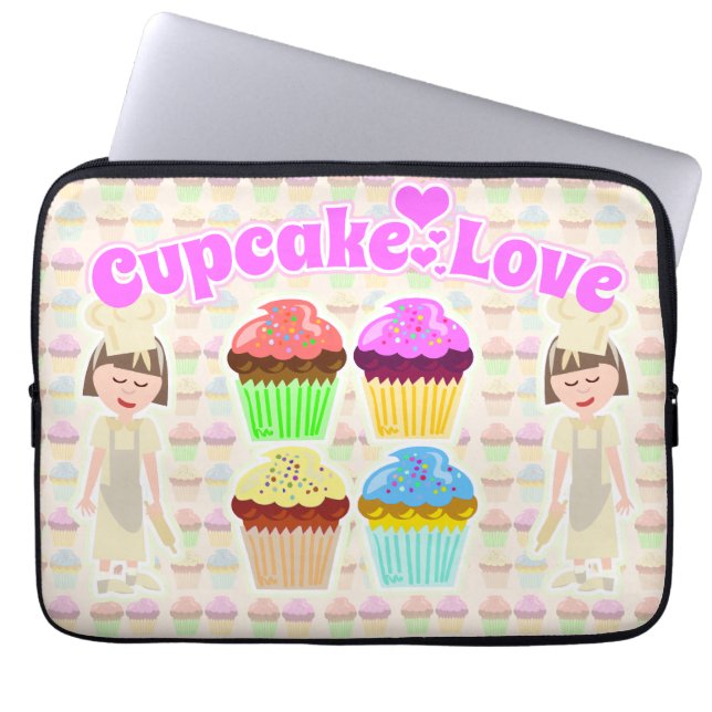 Cute Cupcake Lover Cartoon Dessert Fun Laptop Sleeve (Front)