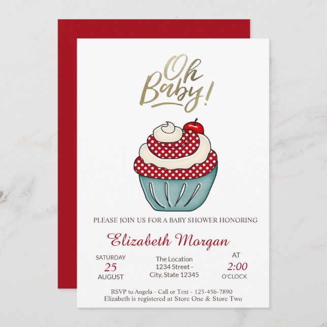 Cute Cupcake Oh Baby Summer Baby Shower  Invitation (Front/Back)
