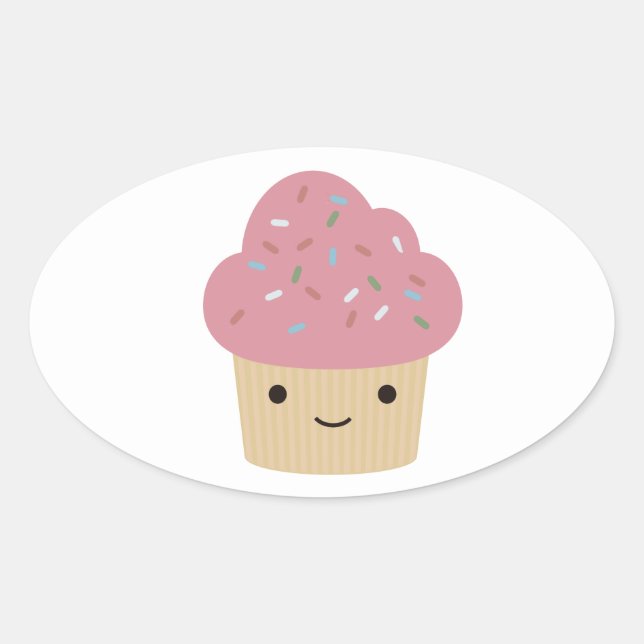 cute cupcake oval sticker (Front)