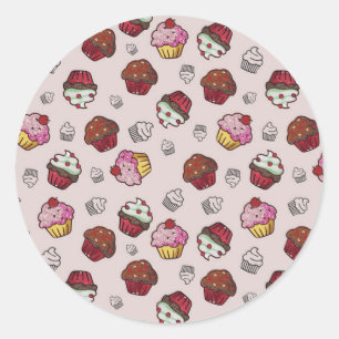 Cute Cupcake Pattern Classic Round Sticker