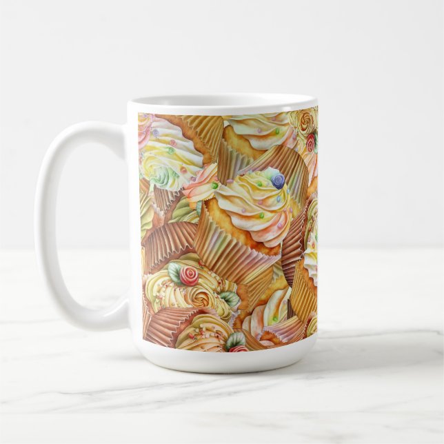 Cute Cupcake Pattern, Cupcake Background Pattern Coffee Mug (Left)