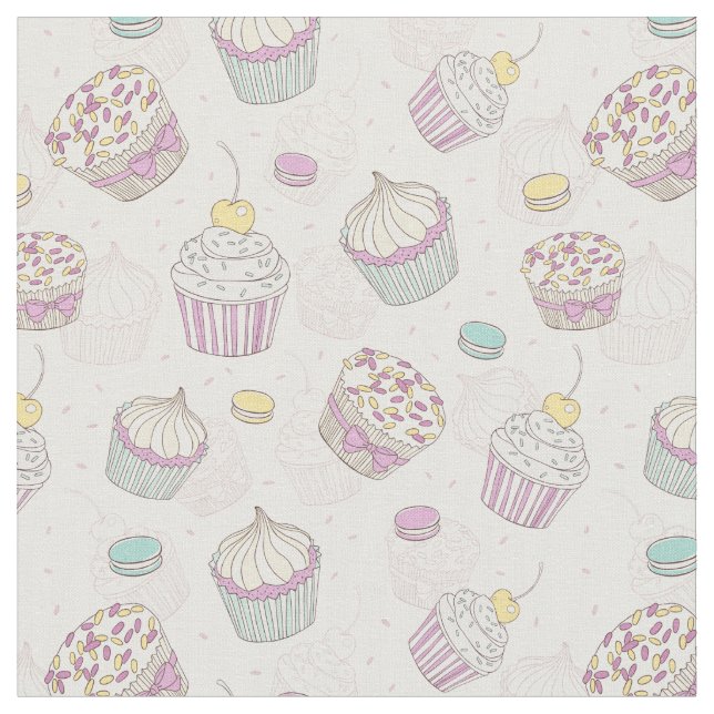 Cute Cupcake Pattern Fabric (Close Up)