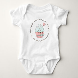Cute Cupcake Pink & Mint Blue Design Baby Bodysuit