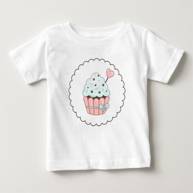 Cute Cupcake Pink & Mint Blue Design Baby T-Shirt (Front)