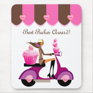Cute Cupcake Scooter Girl Mousepad Pink