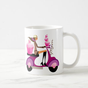 Cute Cupcake Scooter Girl Mug Pink